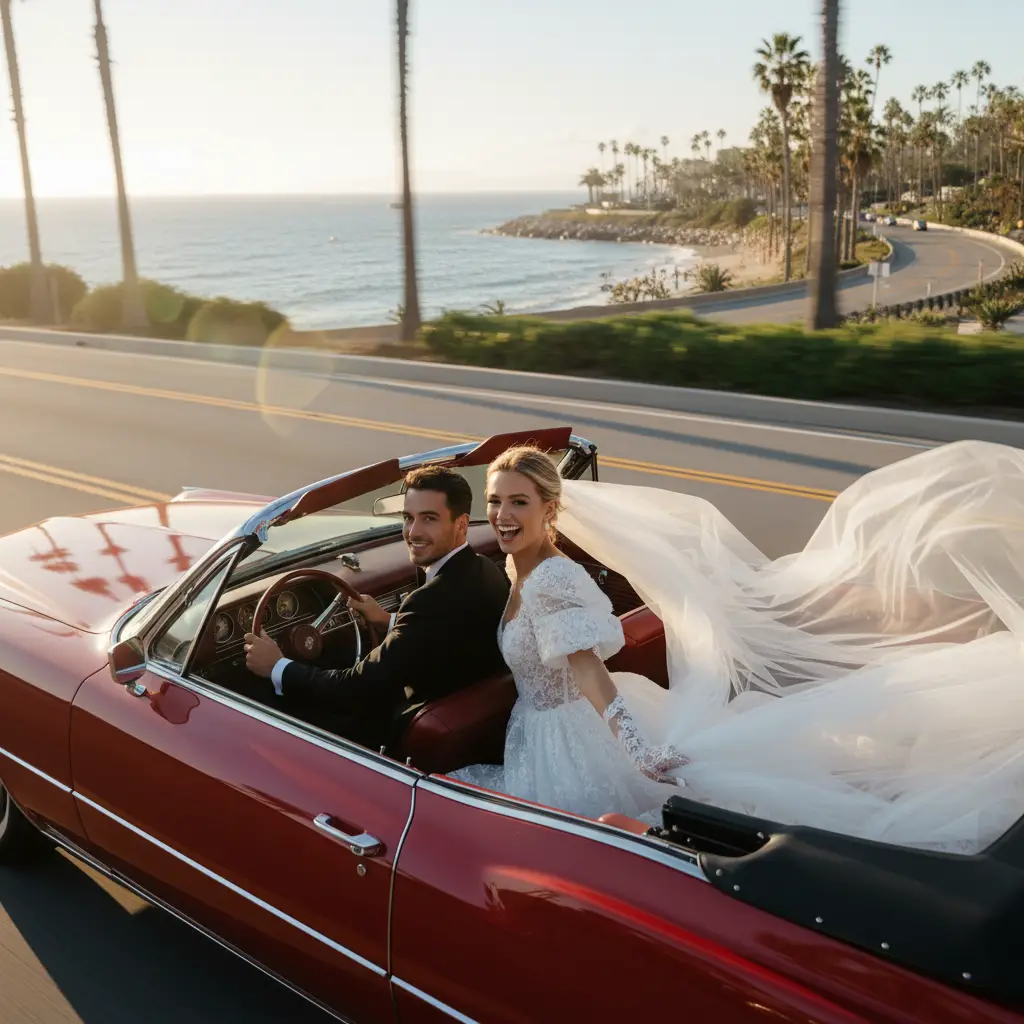 Laughing Couple Coastal Drive — Couples AI Prompt