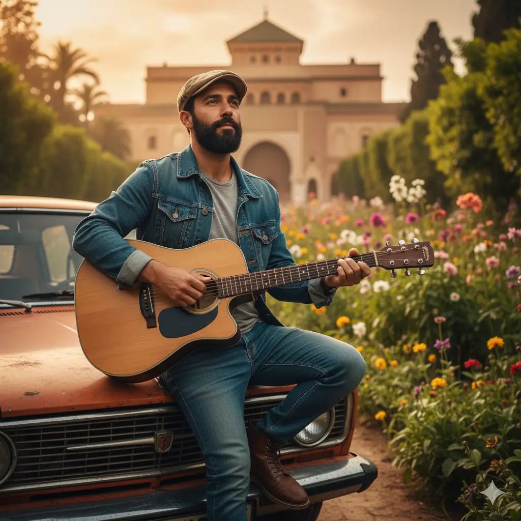 Guitar by Vintage Car — Gemini ( Nano Banan ) AI Prompt