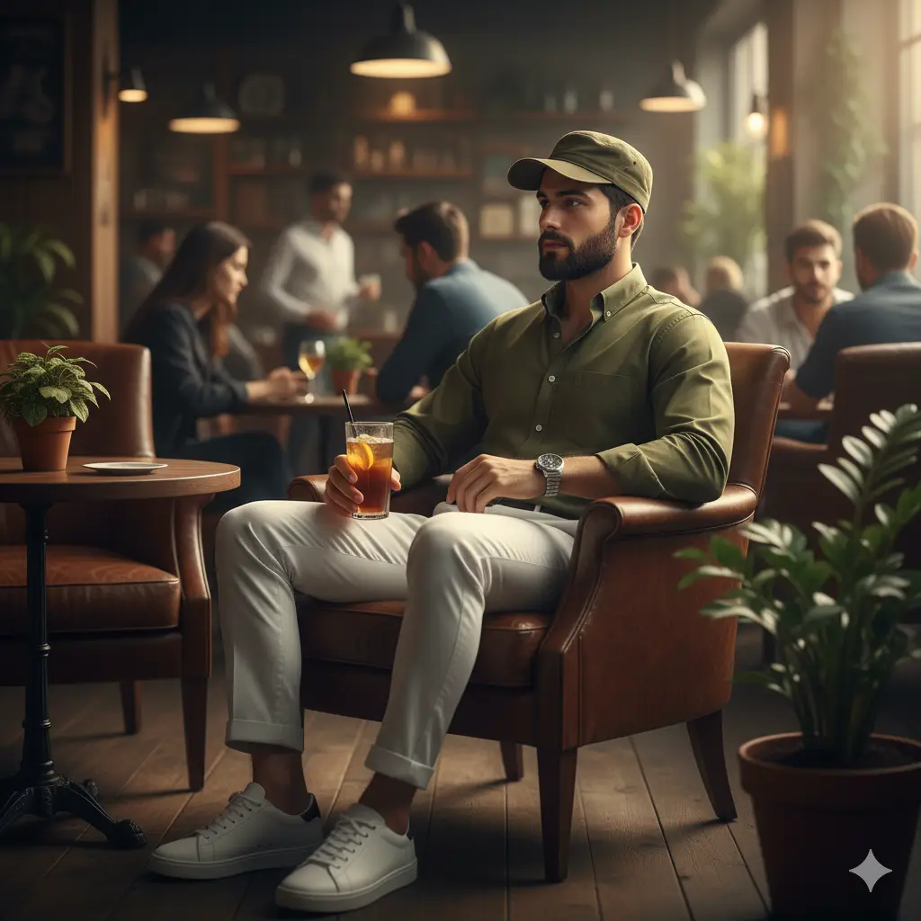 Café Lounge Portrait — For Men AI Prompt