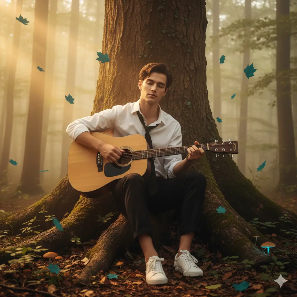 Forest Guitar Portrait — Realistic People (8K) AI Prompt