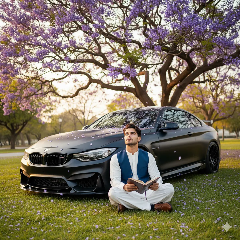 Jacaranda Reflection Portrait — For Men AI Prompt