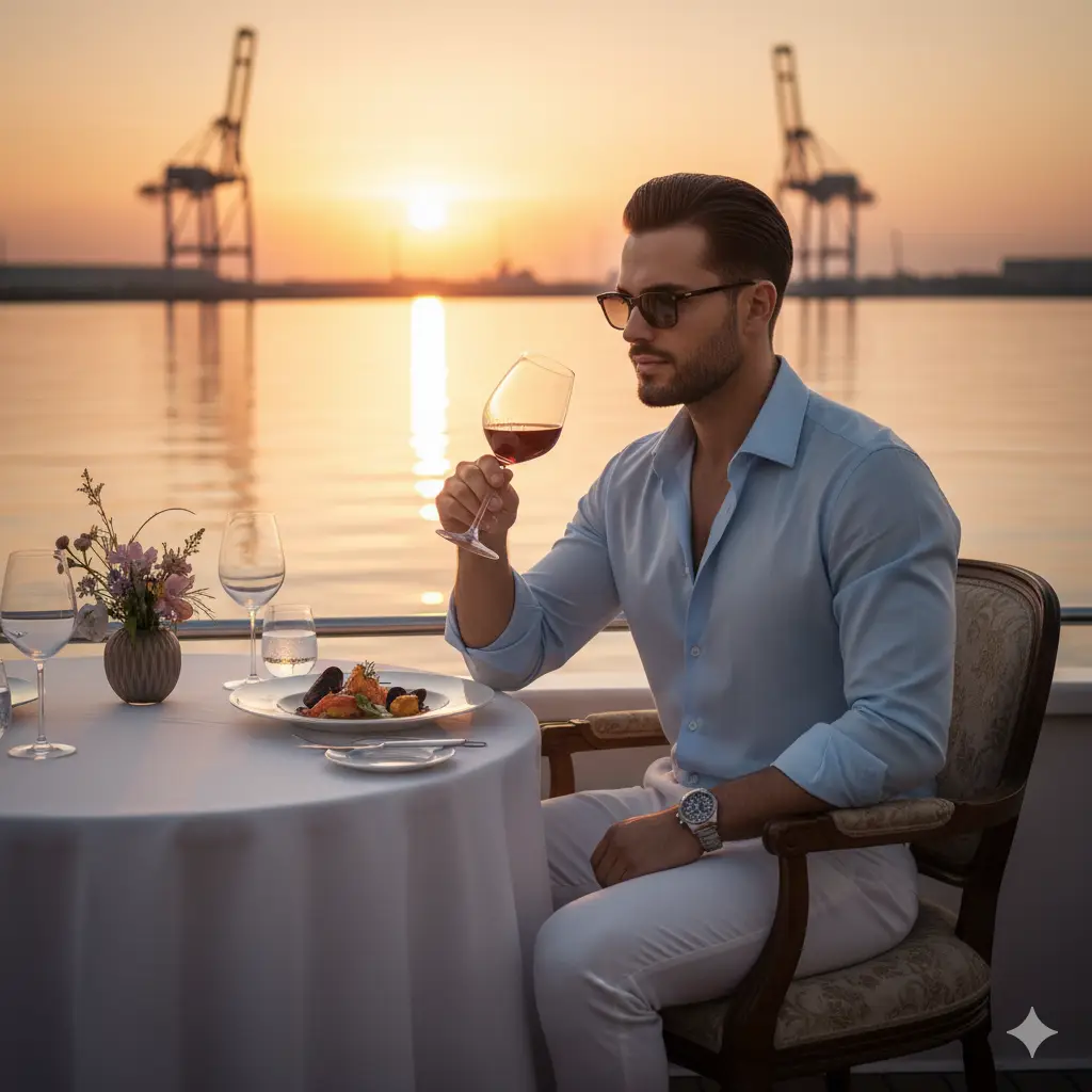 Sunset Waterfront Elegance — For Men AI Prompt