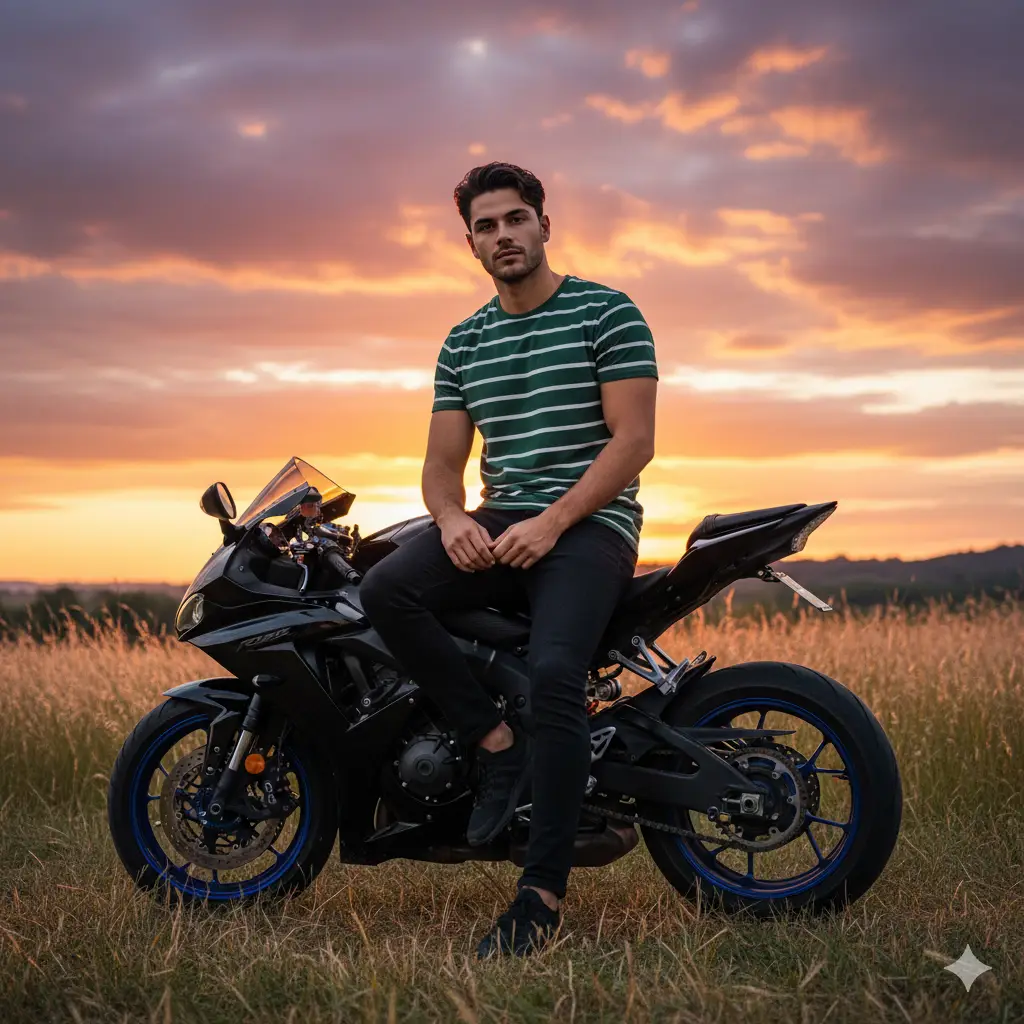 Sunset Ride Portrait — For Men AI Prompt
