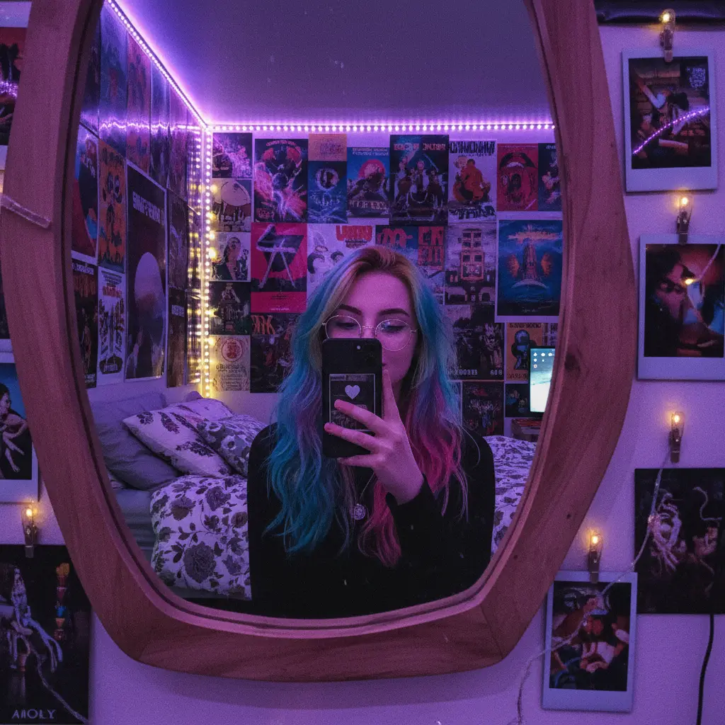 Neon Bedroom Selfie — Realistic People (8K) AI Prompt