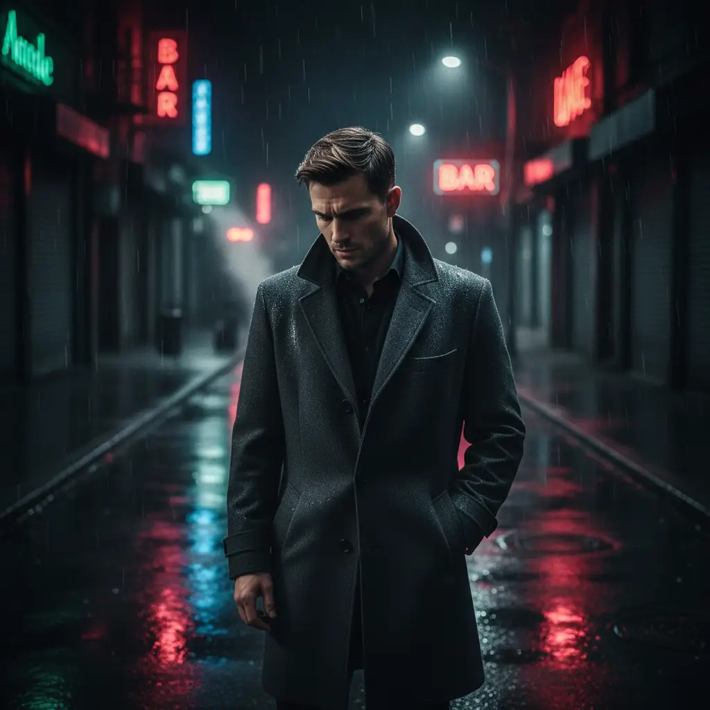 Alone in the Neon Rain — Gemini ( Nano Banan ) AI Prompt