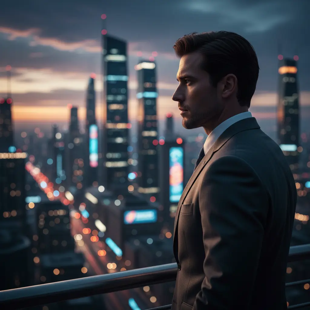 Skyscraper Noir Portrait — For Men AI Prompt