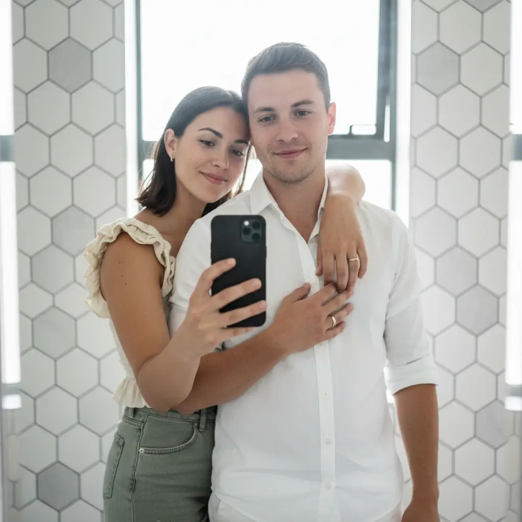 Raw Bathroom Mirror Selfie — Couples AI Prompt