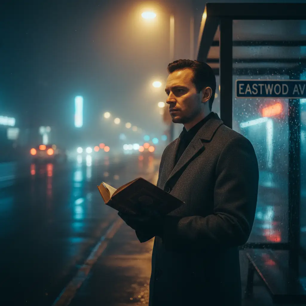 Midnight Reader in the Rain — Realistic People (8K) AI Prompt