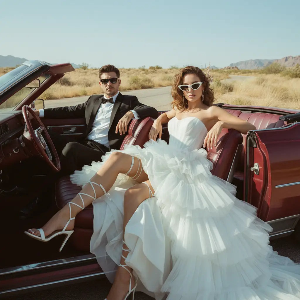 Retro Glamour Wedding Drive — Couples AI Prompt
