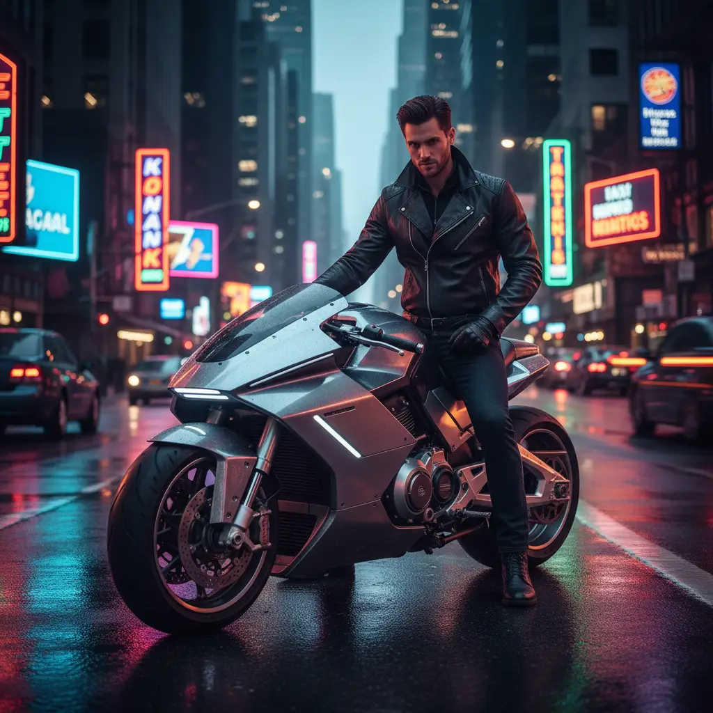 Neon Rider at Midnight — Realistic People (8K) AI Prompt