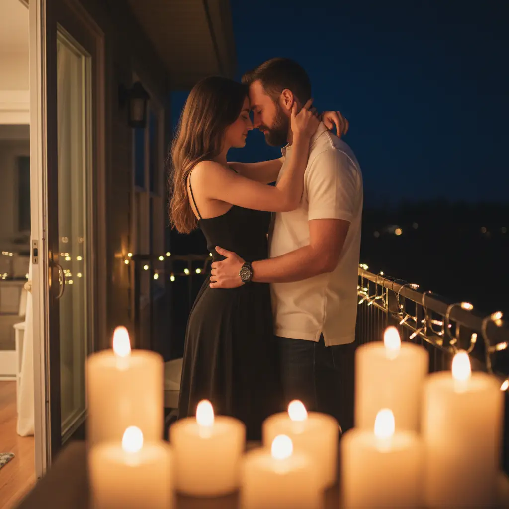 Candlelit Balcony Embrace — Couples AI Prompt