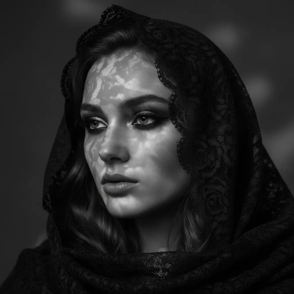 Monochrome Lace Luxury Portrait — Realistic People (8K) AI Prompt