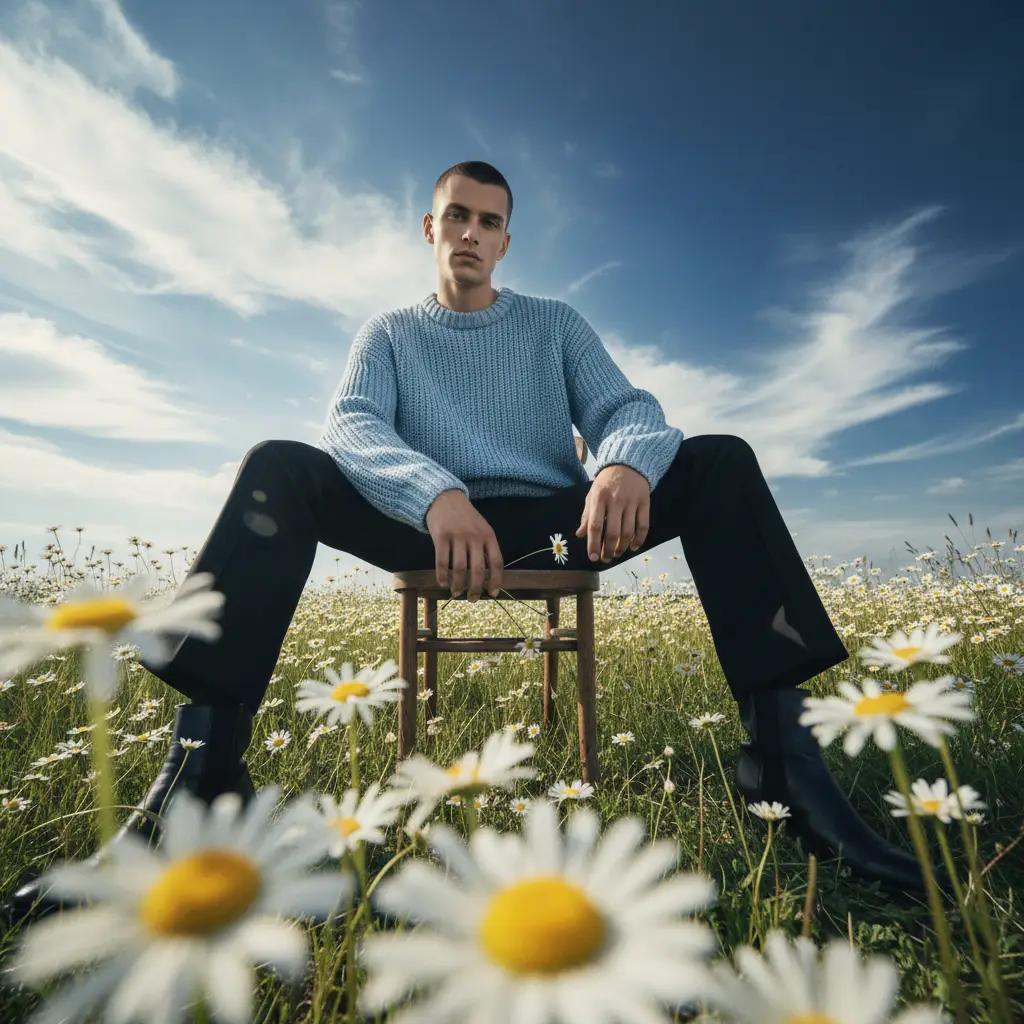 Daisy Meadow High-Fashion Portrait — For Men AI Prompt