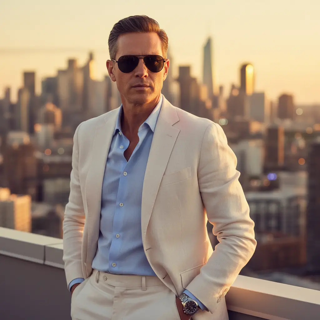 Golden Hour Rooftop Elegance — For Men AI Prompt