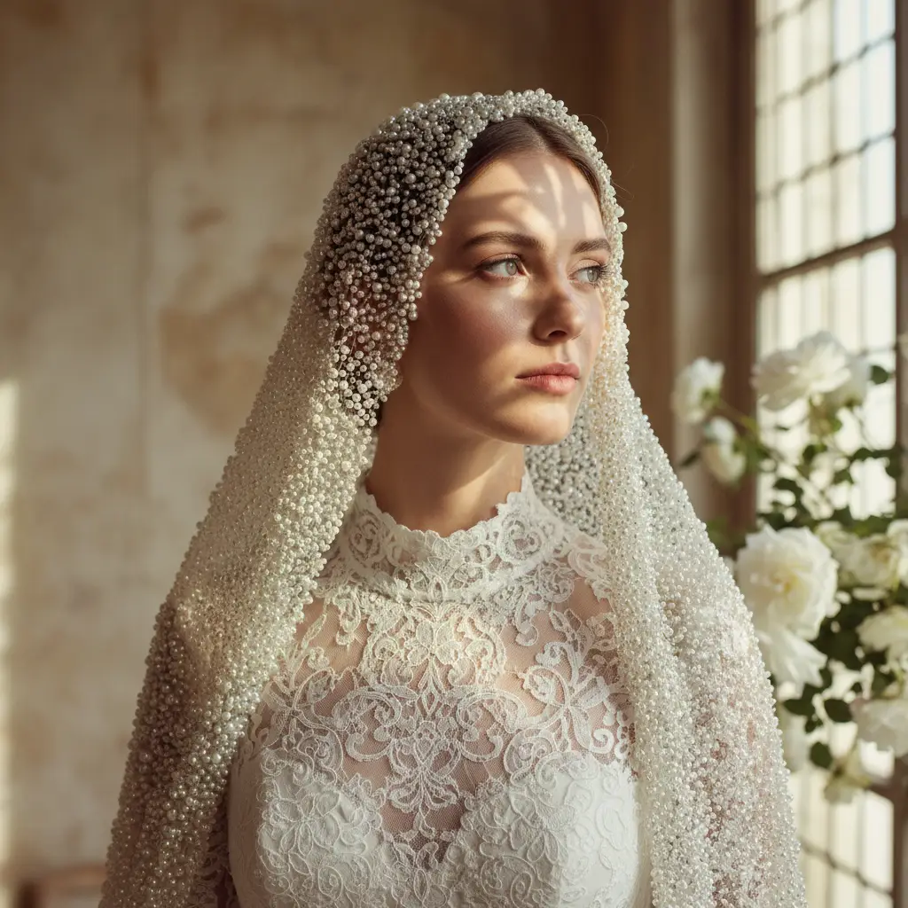 Dreamy Pearl Veil Portrait — Fashion AI Prompt