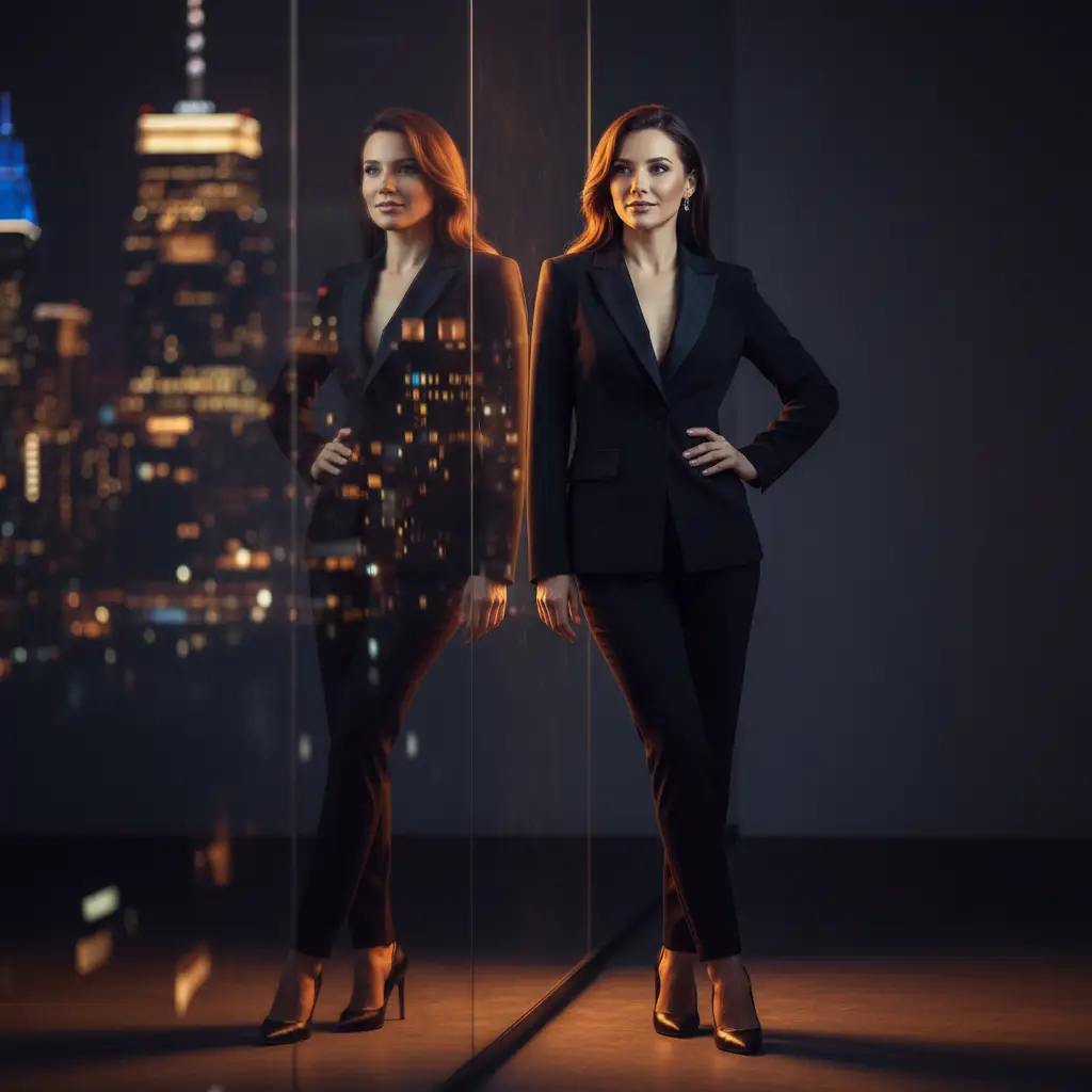Reflective Studio Power Portrait — Fashion AI Prompt