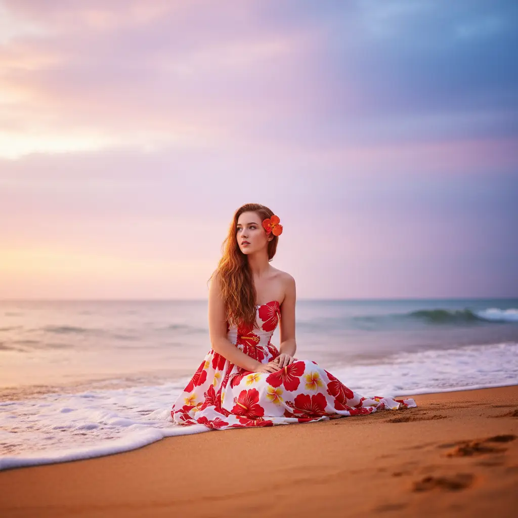 Sunset Beach Fashion Portrait — For Girls AI Prompt