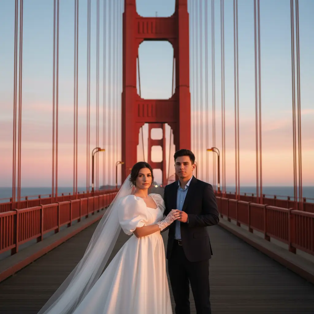 Sunset Bridge Couple Portrait — couples AI Prompt