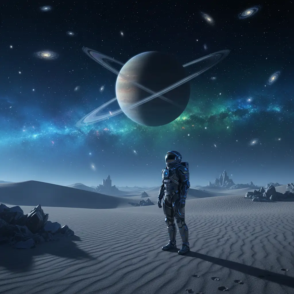 Cosmic Desert Explorer — Fantasy & Sci-Fi AI Prompt