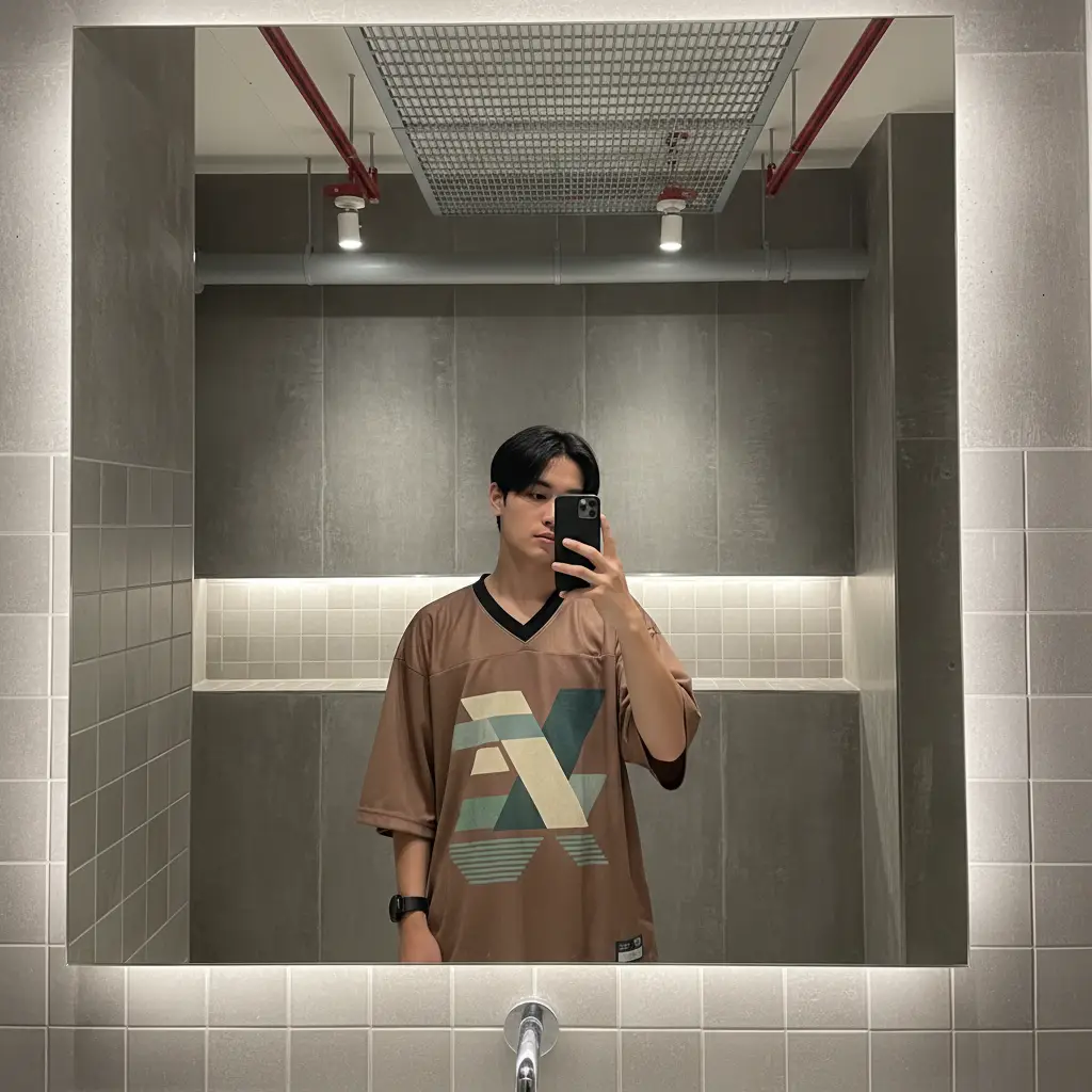 Industrial Bathroom Selfie — For Men AI Prompt
