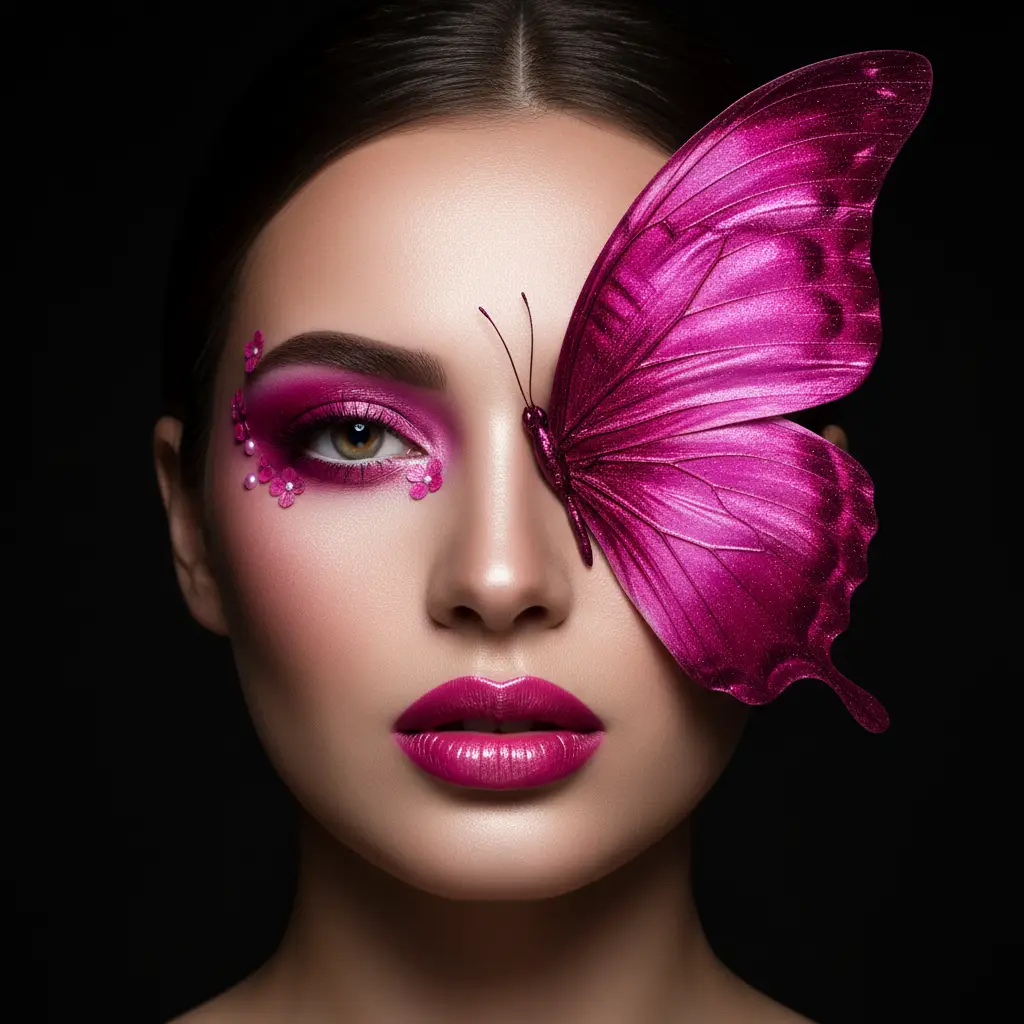 Magenta Butterfly Glam Portrait — Trends AI Prompt