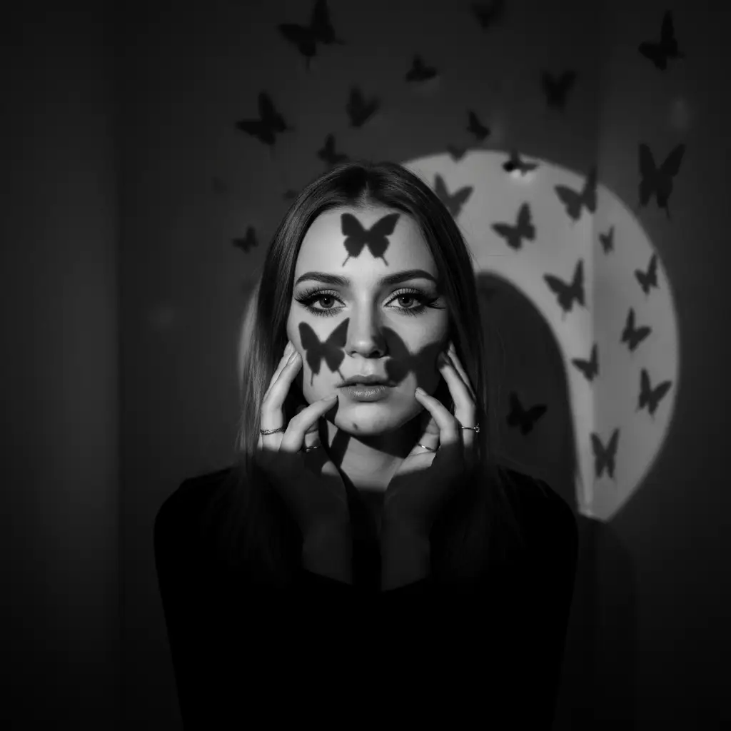 Dramatic Butterfly Shadow Portrait — Trends AI Prompt