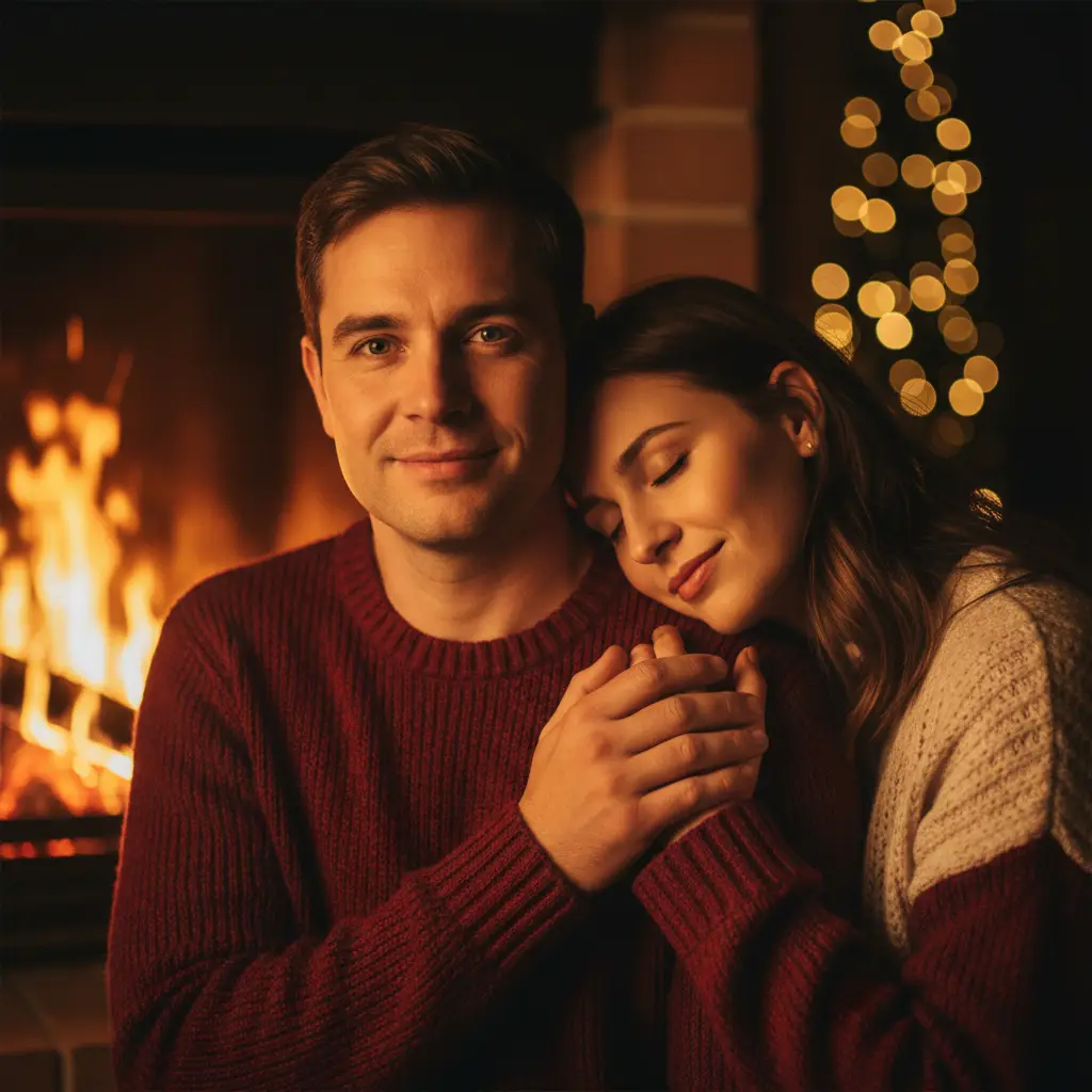 Fireside Romance Portrait — Couples AI Prompt