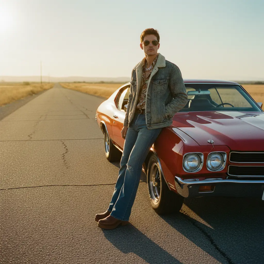 70s Retro Car Portrait — Realistic People (8K) AI Prompt