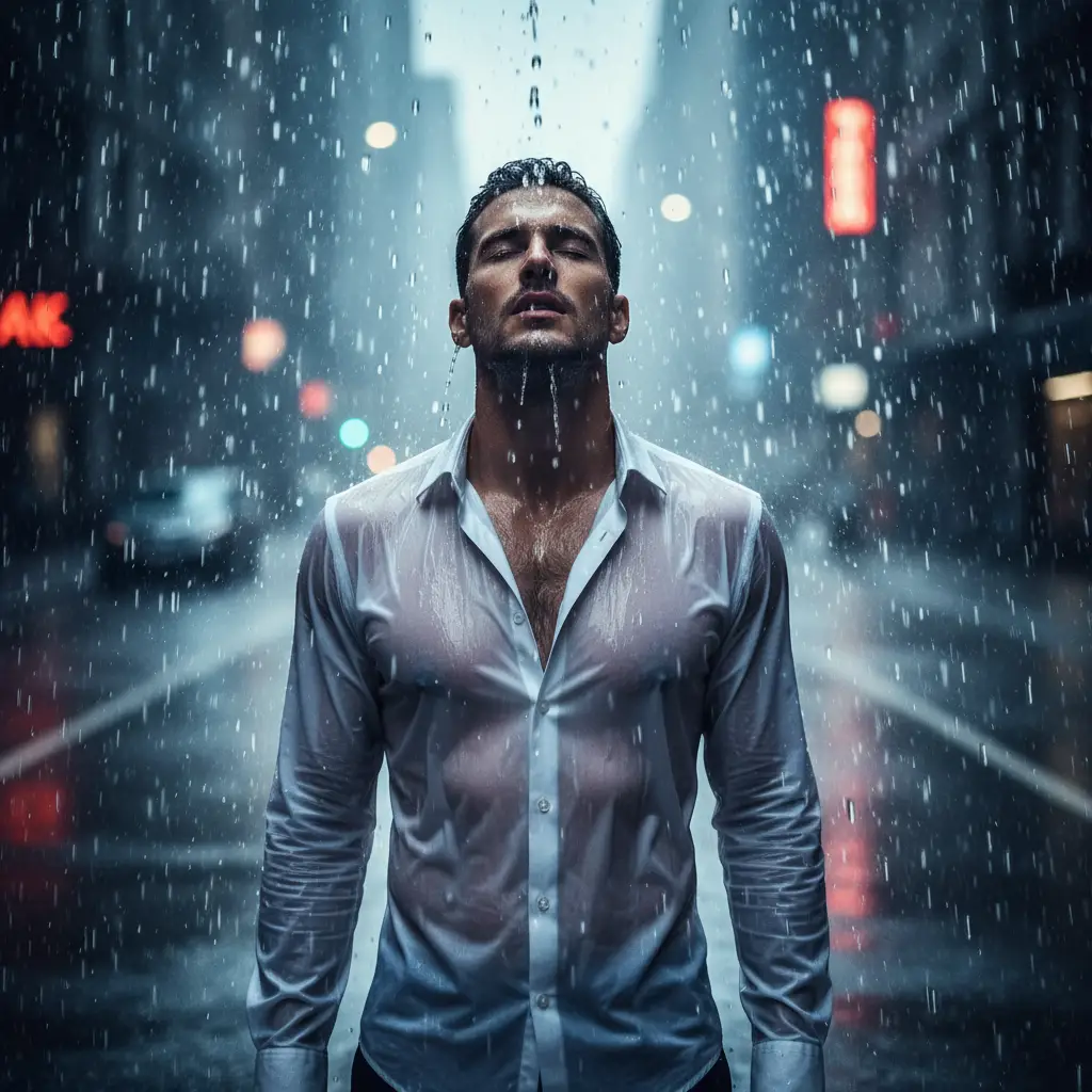 Dramatic Rain Fashion — For Men AI Prompt