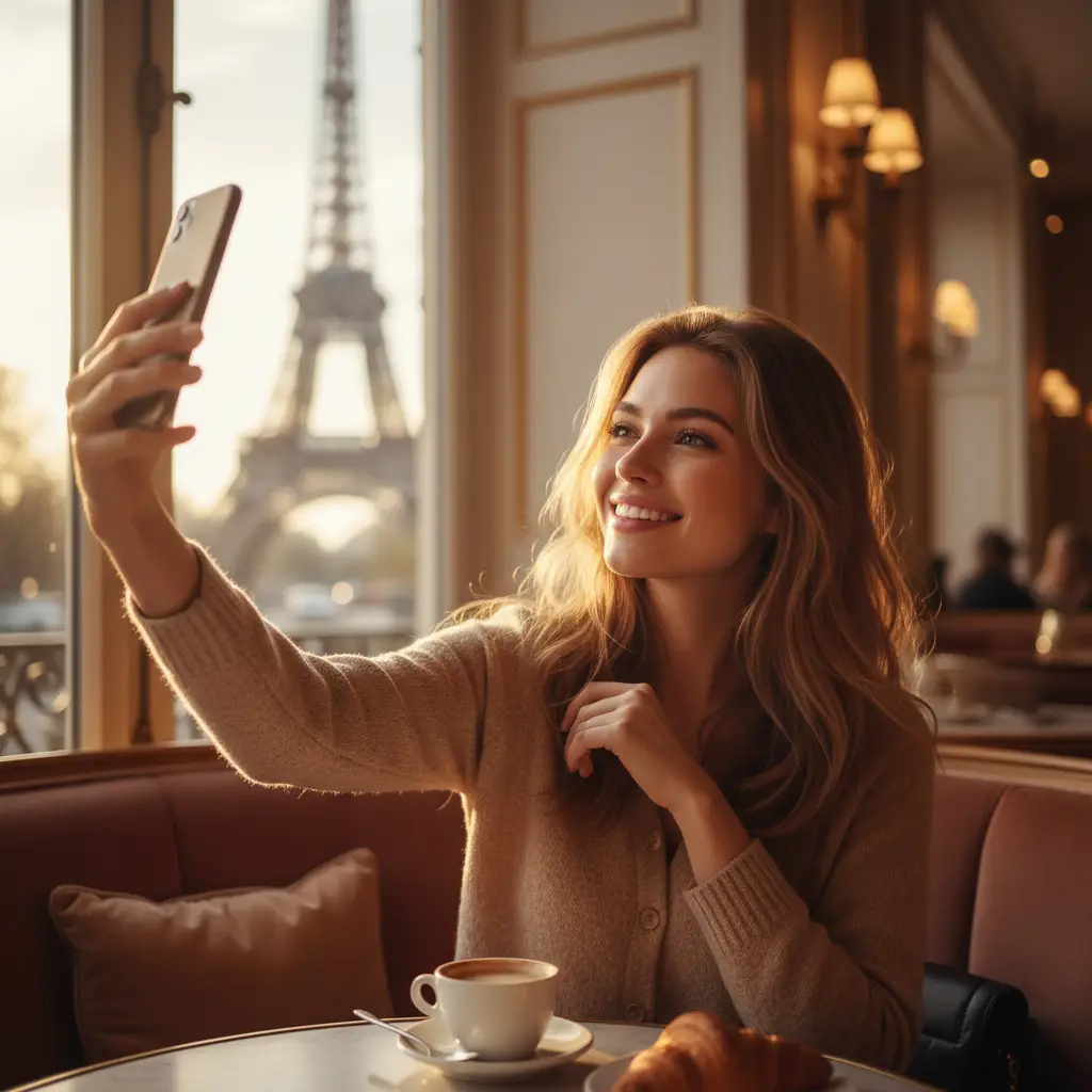 Parisian Cafe Dream Selfie — Gemini ( Nano Banan ) AI Prompt